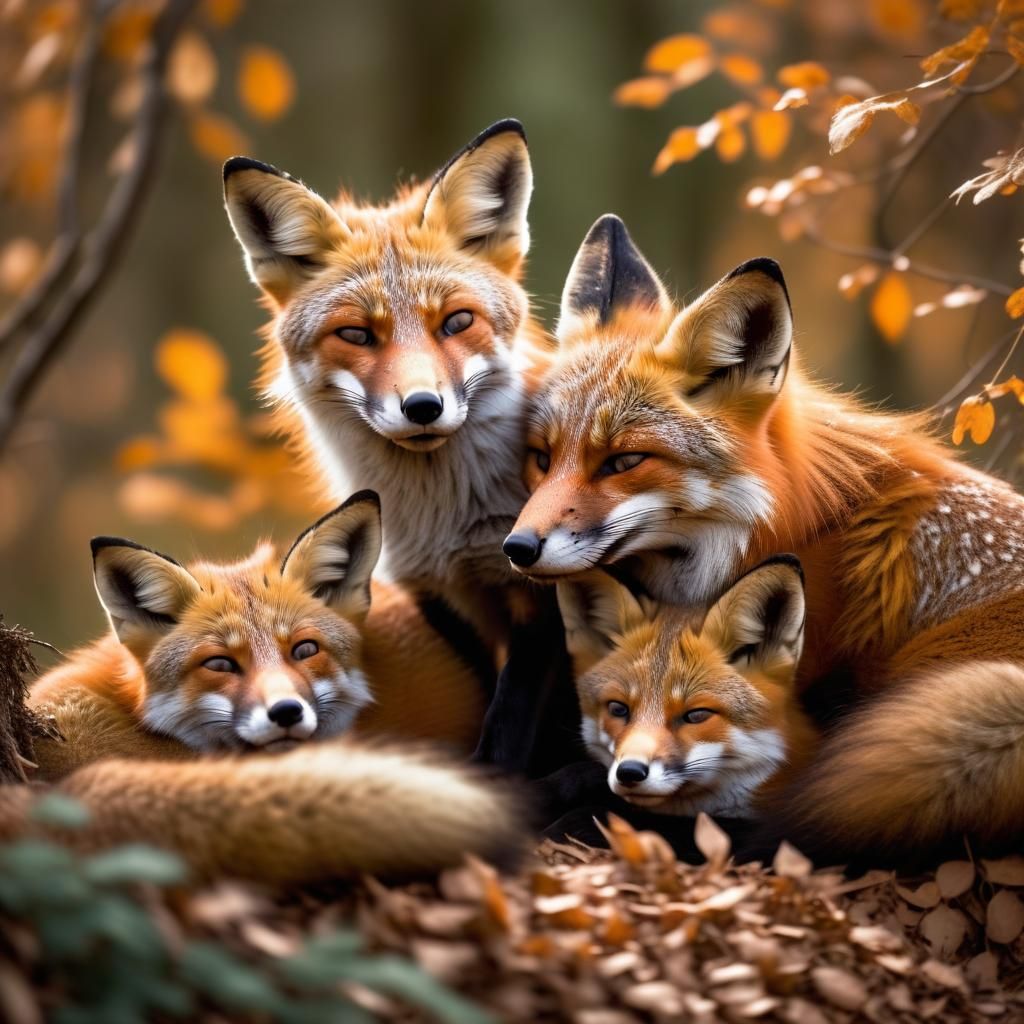 Fox Family in Cozy Den: Wildlife Photography
