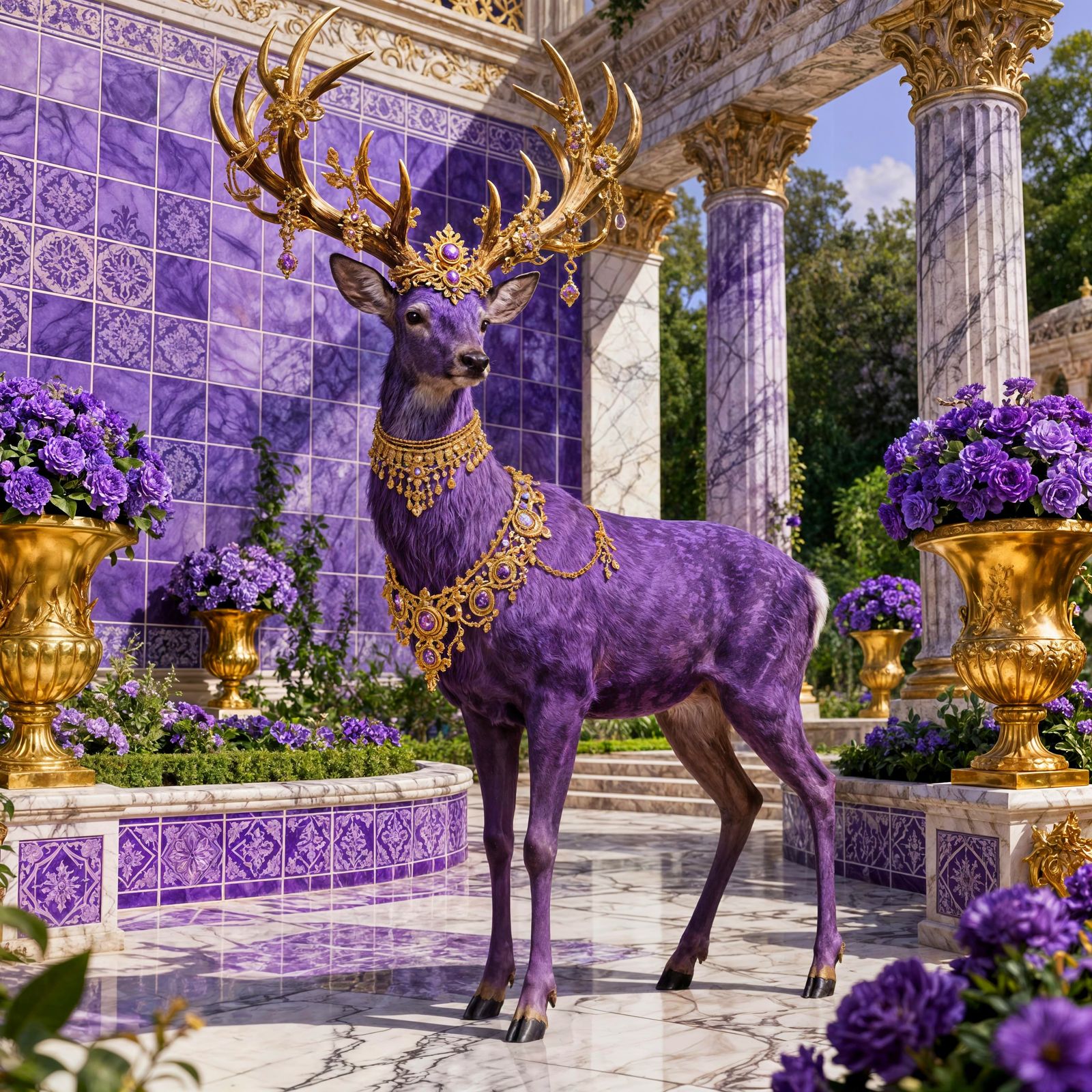 Majestic Purple Stag in Ornate Marble Garden