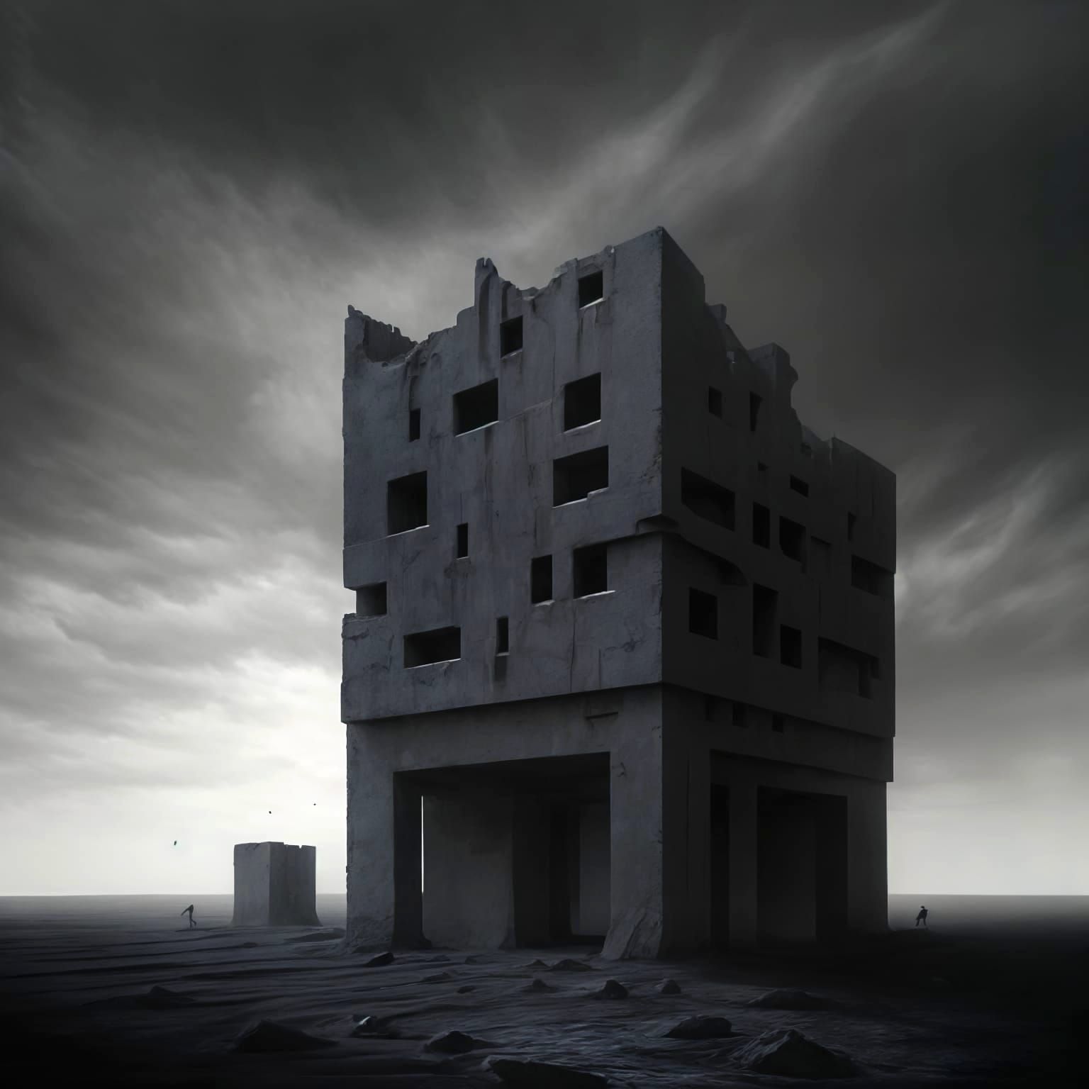 Brutalist Stone House Under Starry Sky