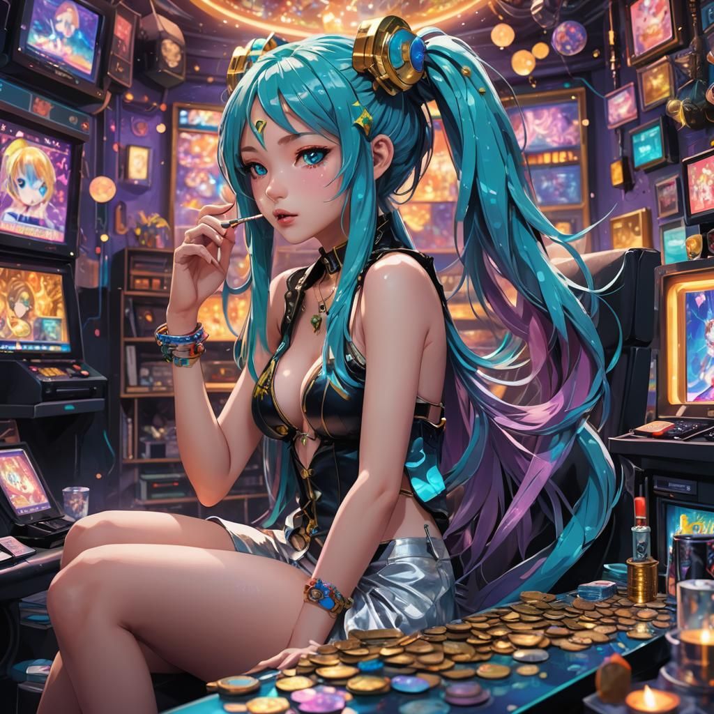 Miku Hatsune in Fantasy Gaming Room