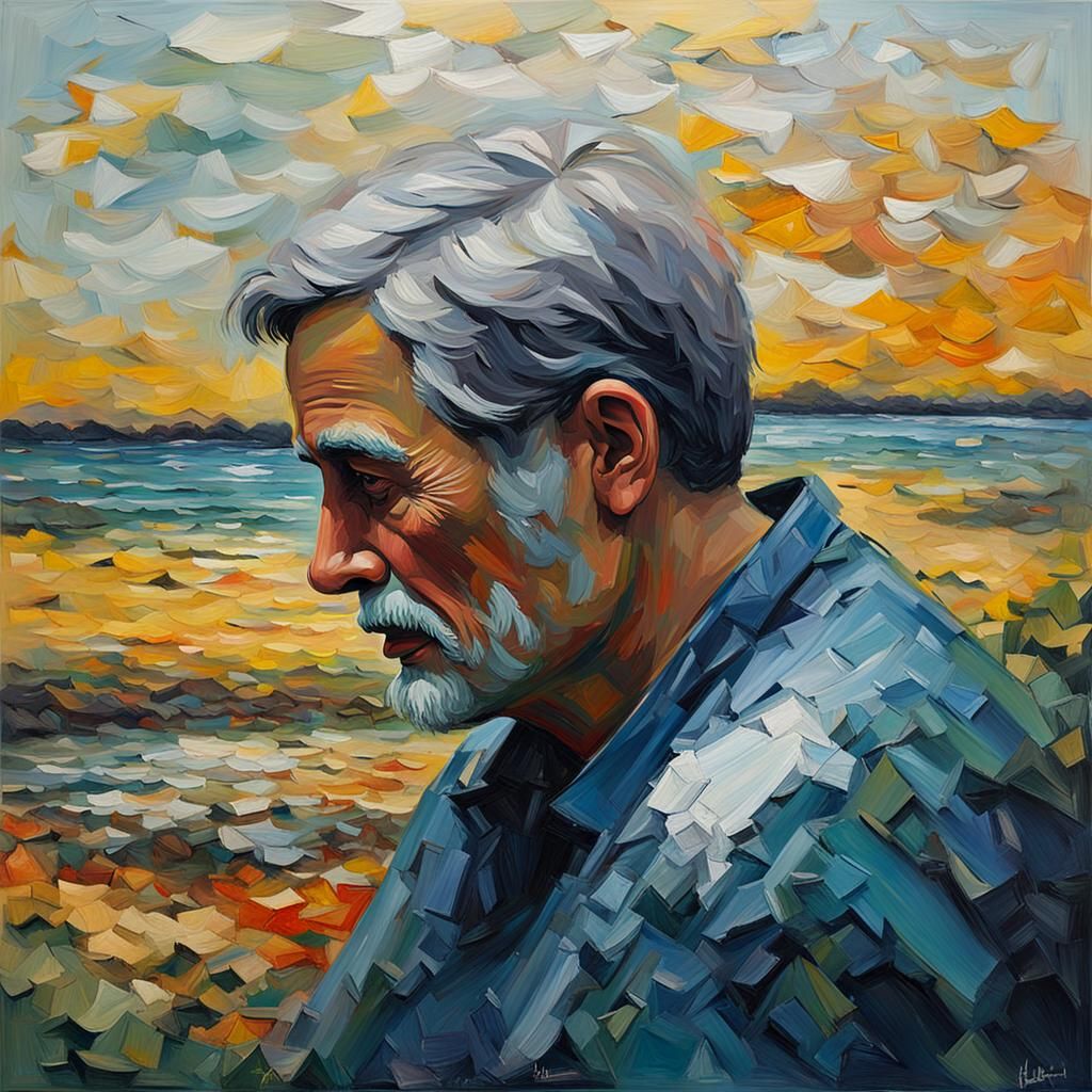 Contemplative Figure in Impasto Style Reflects on Life