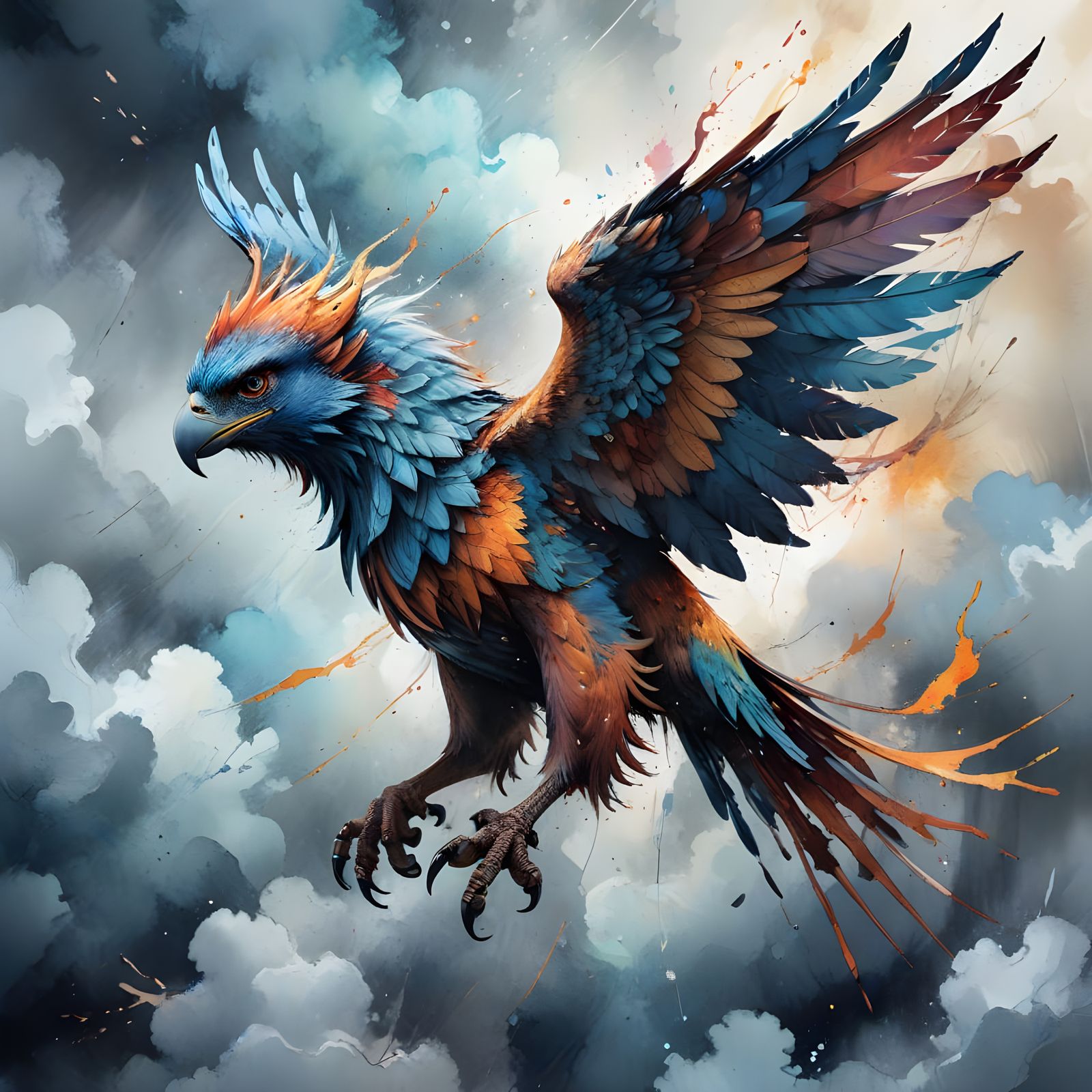 Griffon Illustration in Alcohol Ink Style