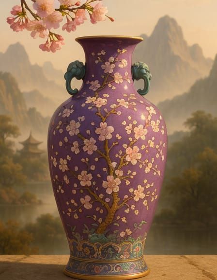 Purple Vase in Chinese Landscape Painting