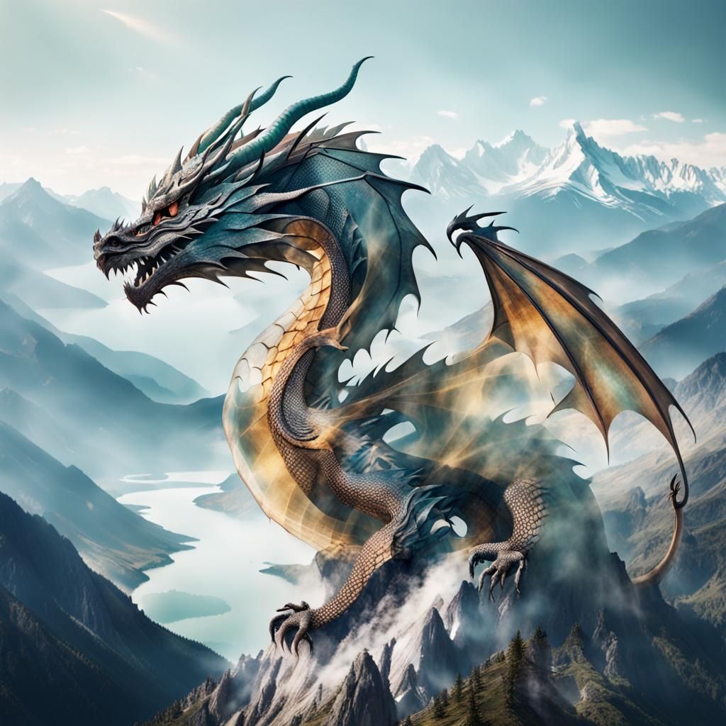 Dragon and Mountains in Double Exposure