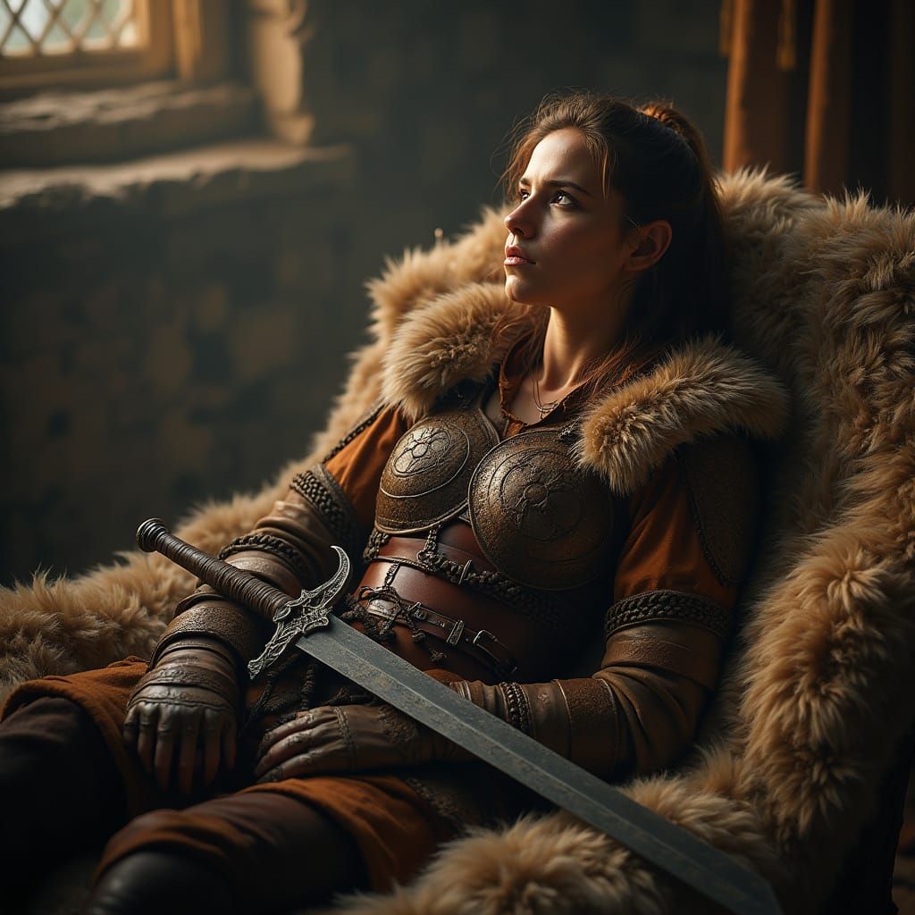 Young Barbarian Warrior in Lavish Lair