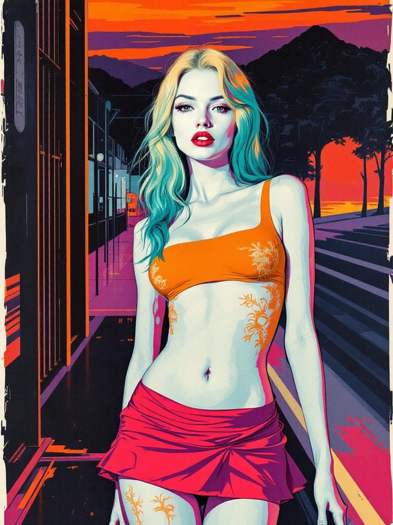 Bold Pop Art Pin-Up with Intense Colors
