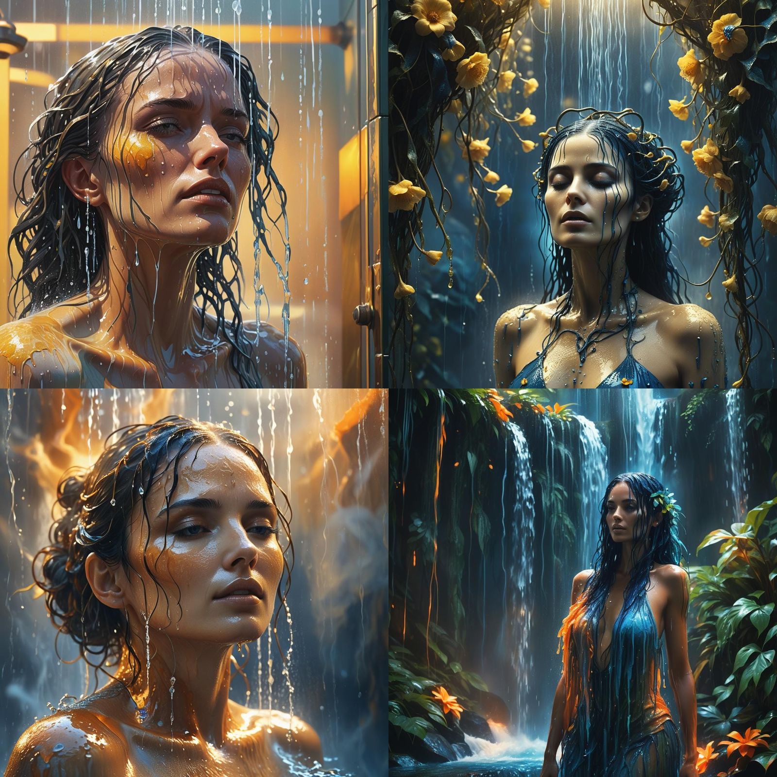 Sensual Lady in Shower: Detailed Matte Painting