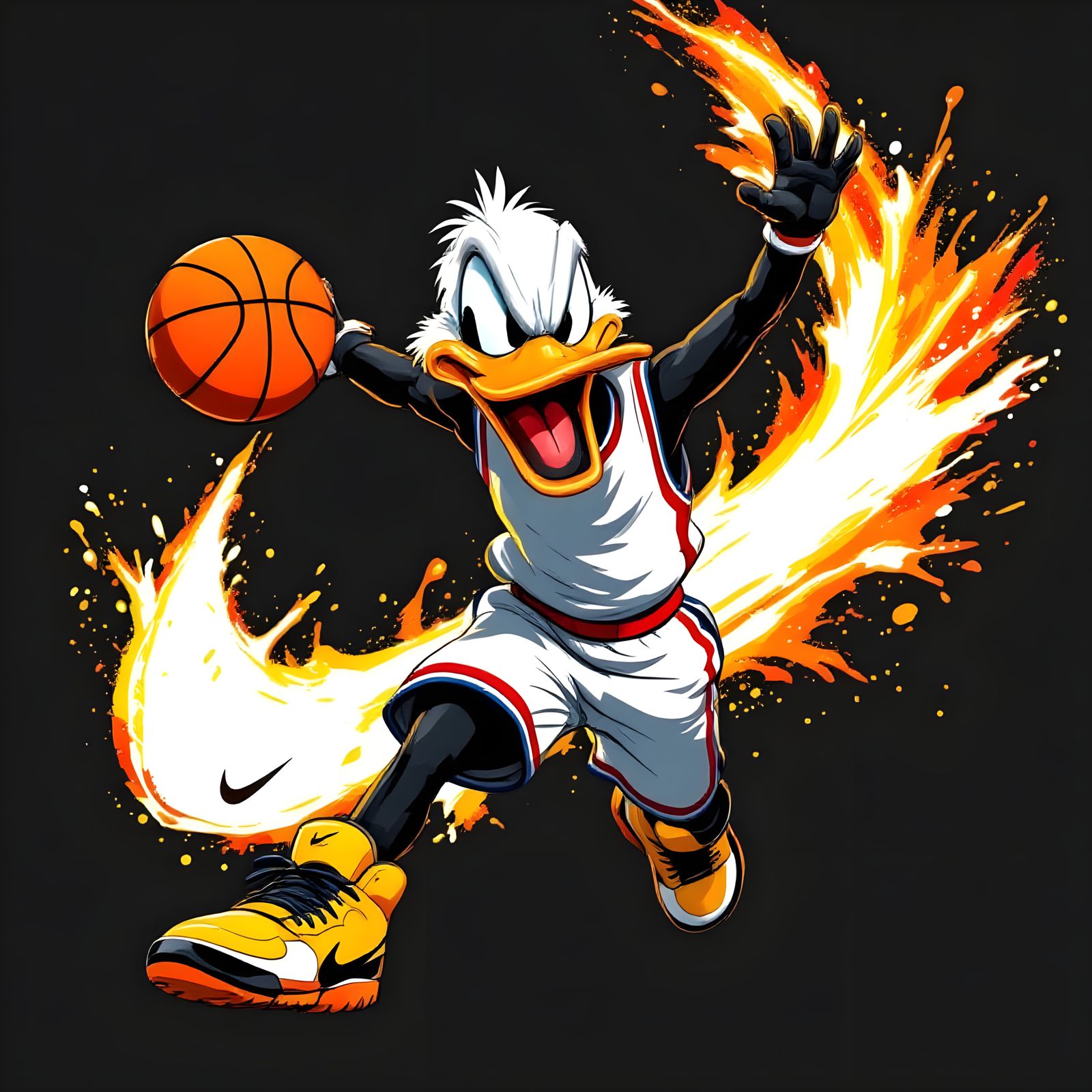 Cartoon Duck Basketball Player Slam Dunk in Vector Art