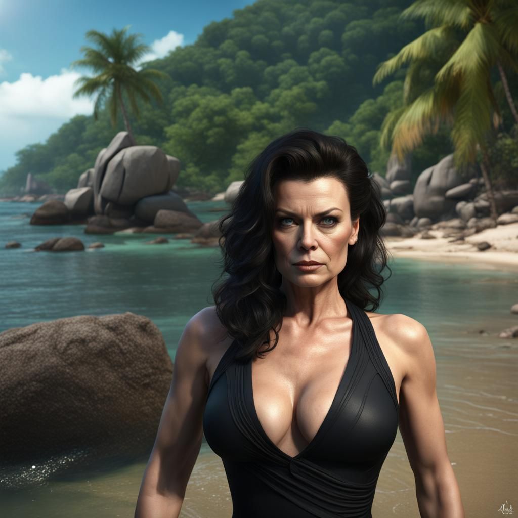 Jane Badler in Black Swimsuit, Fantasy Art