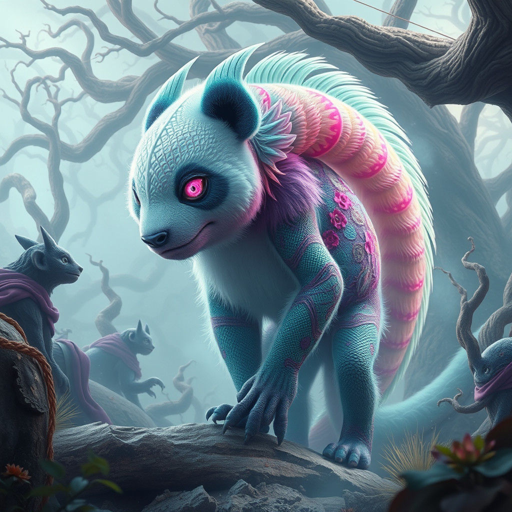Panda Chameleon Fusion in a Dreamlike Forest