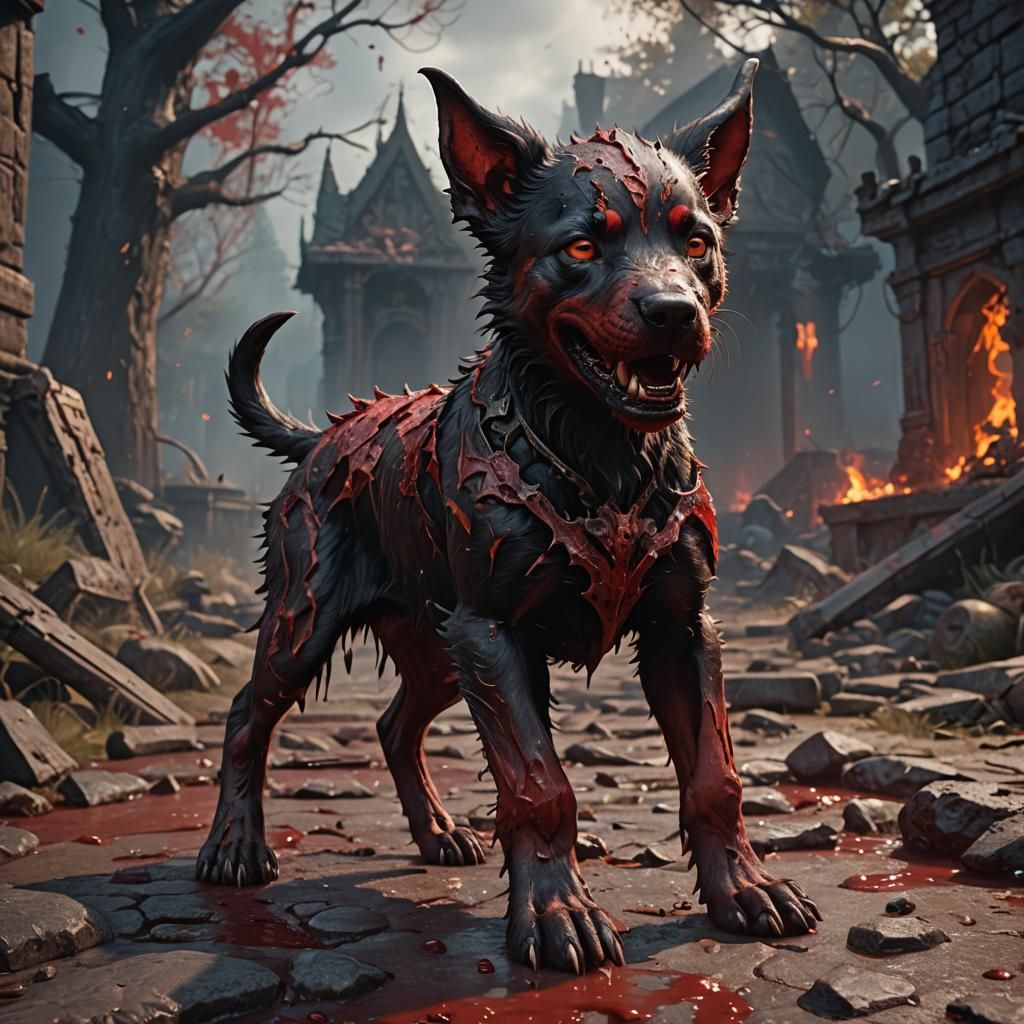 Hellhound Puppy in Detailed Fantasy Art