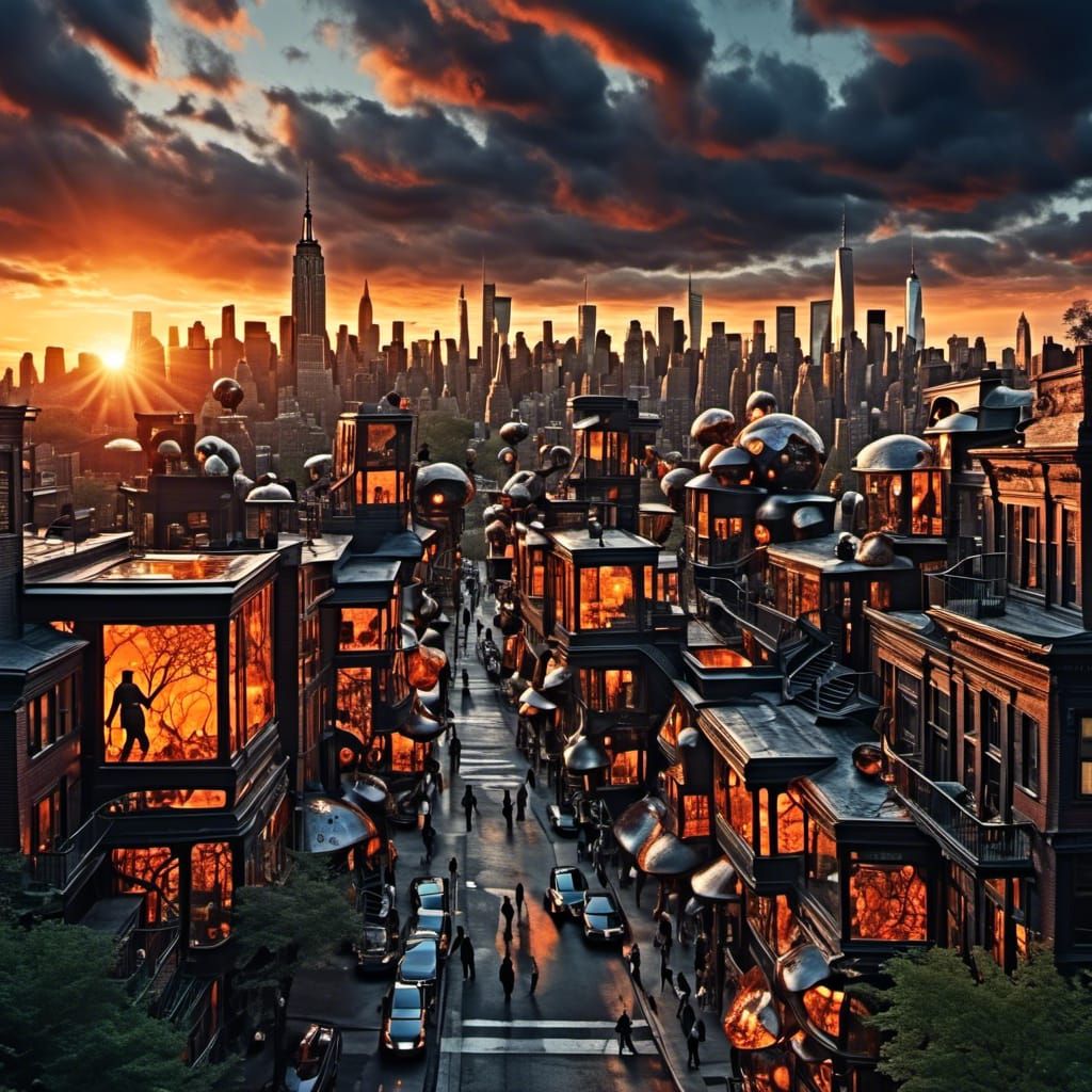 Futuristic New York Sunset: Photorealistic Street View