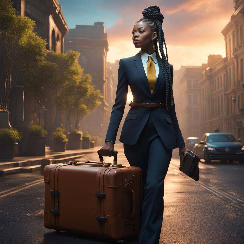 Black Woman in Suit: Detailed Fantasy Art