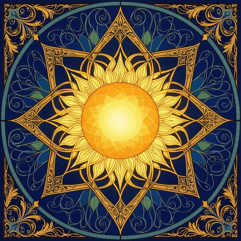 Radiant Sun within Star of David, Art Nouveau Style
