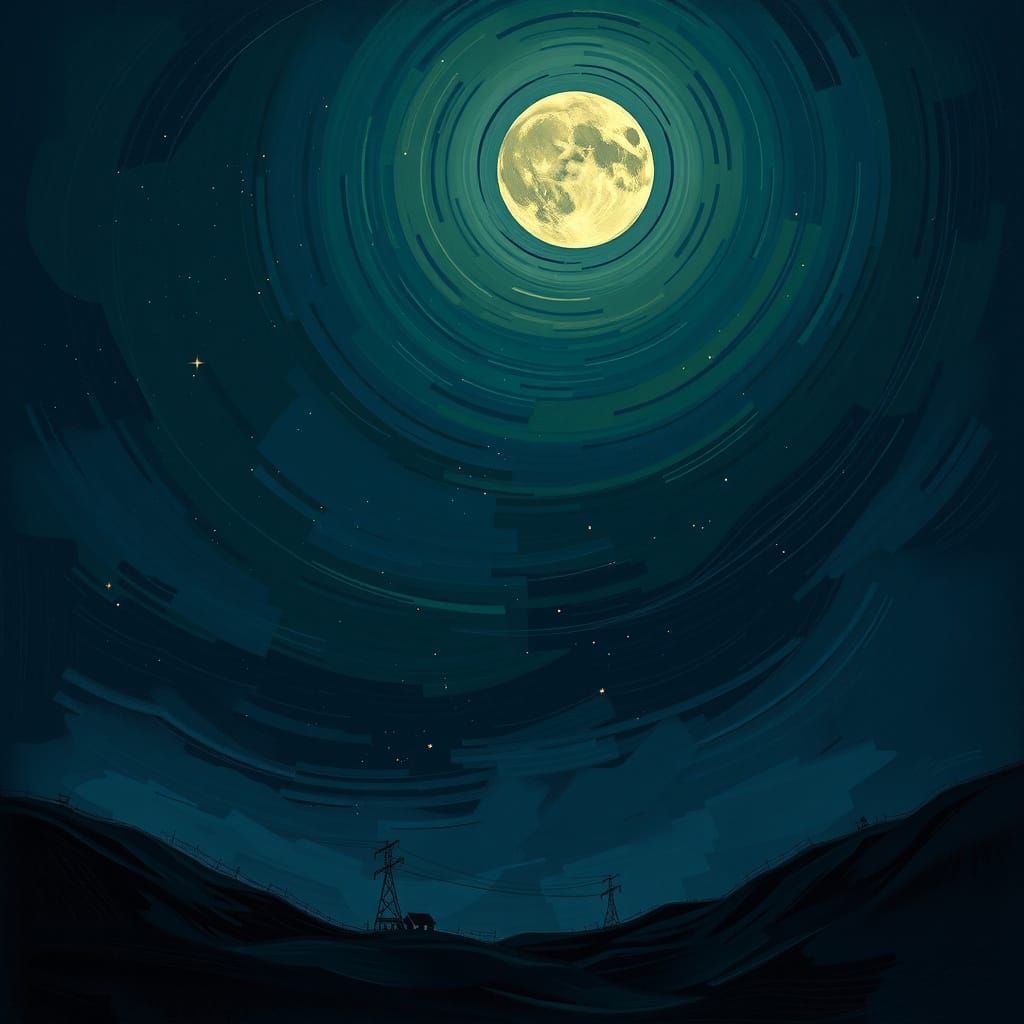 Mystical Night Sky with Moon and Stars