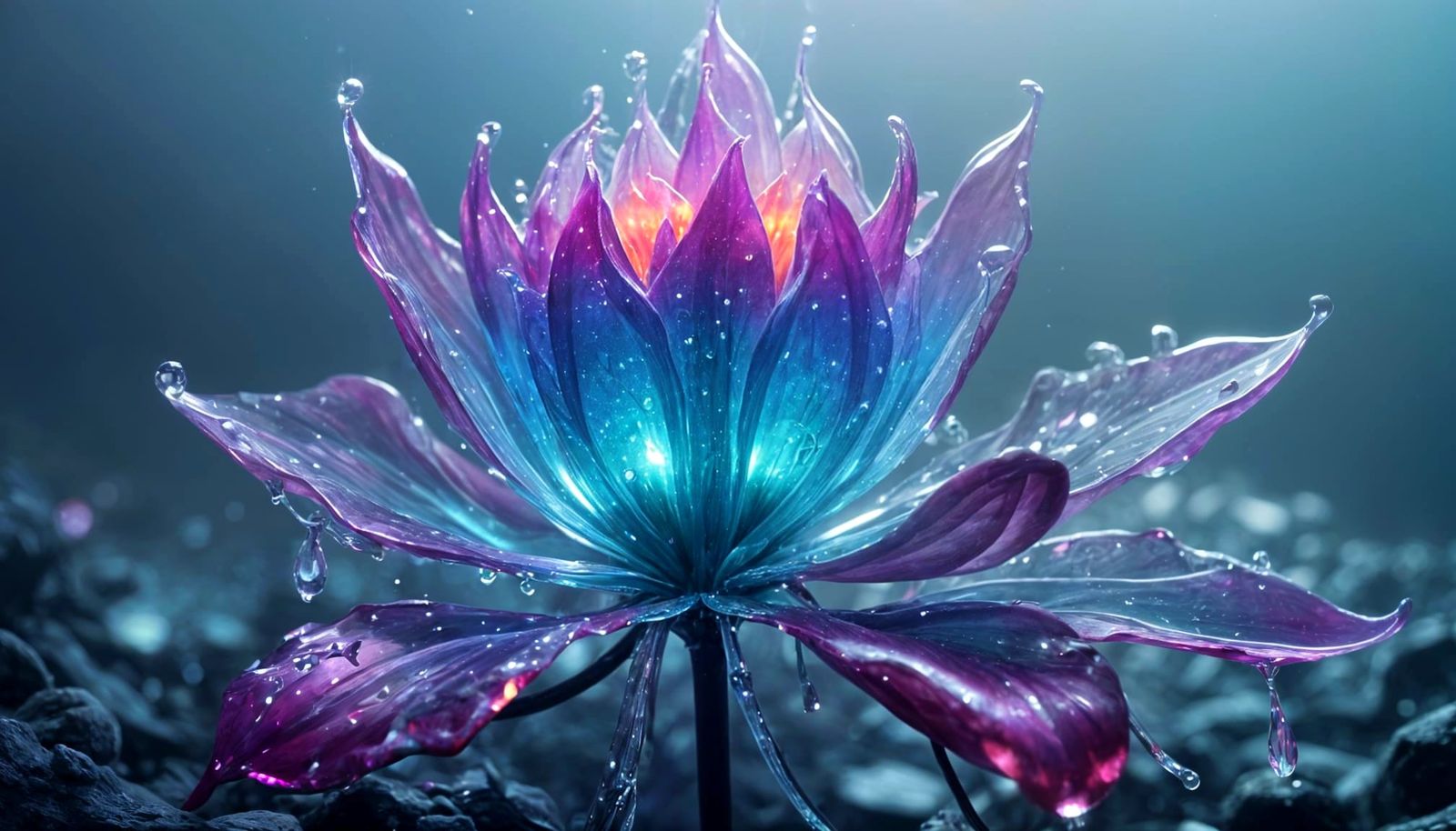 Surreal Jewel Blossom Radiates Ethereal Bioluminescent Glow