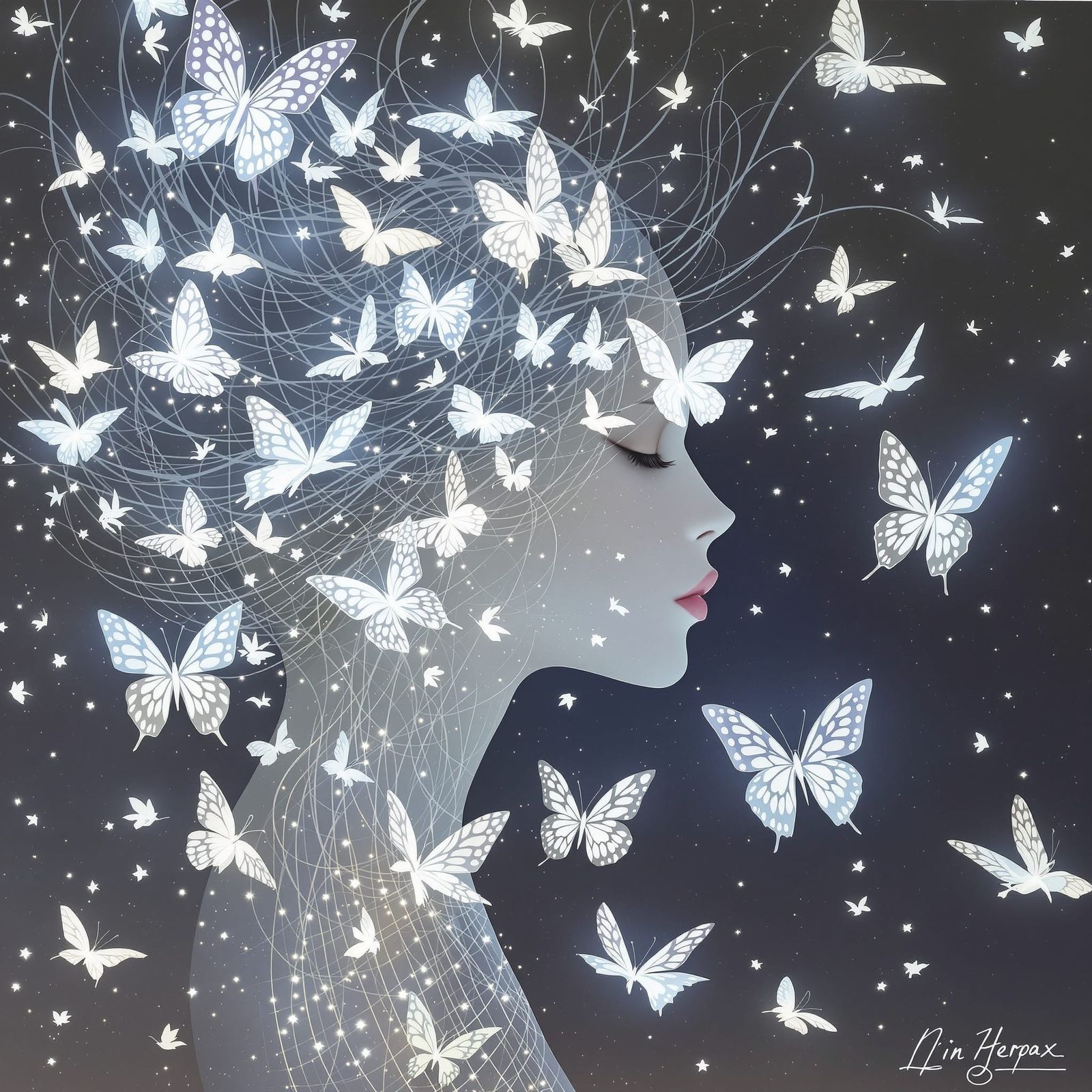 Butterfly Tamer in Luminous Forest: A Pop Art Vision