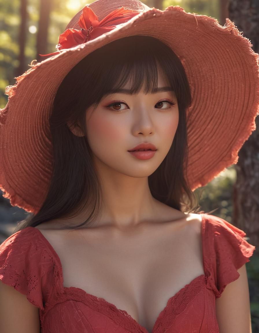 Woman in Red Dress, Art Deco Digital Illustration