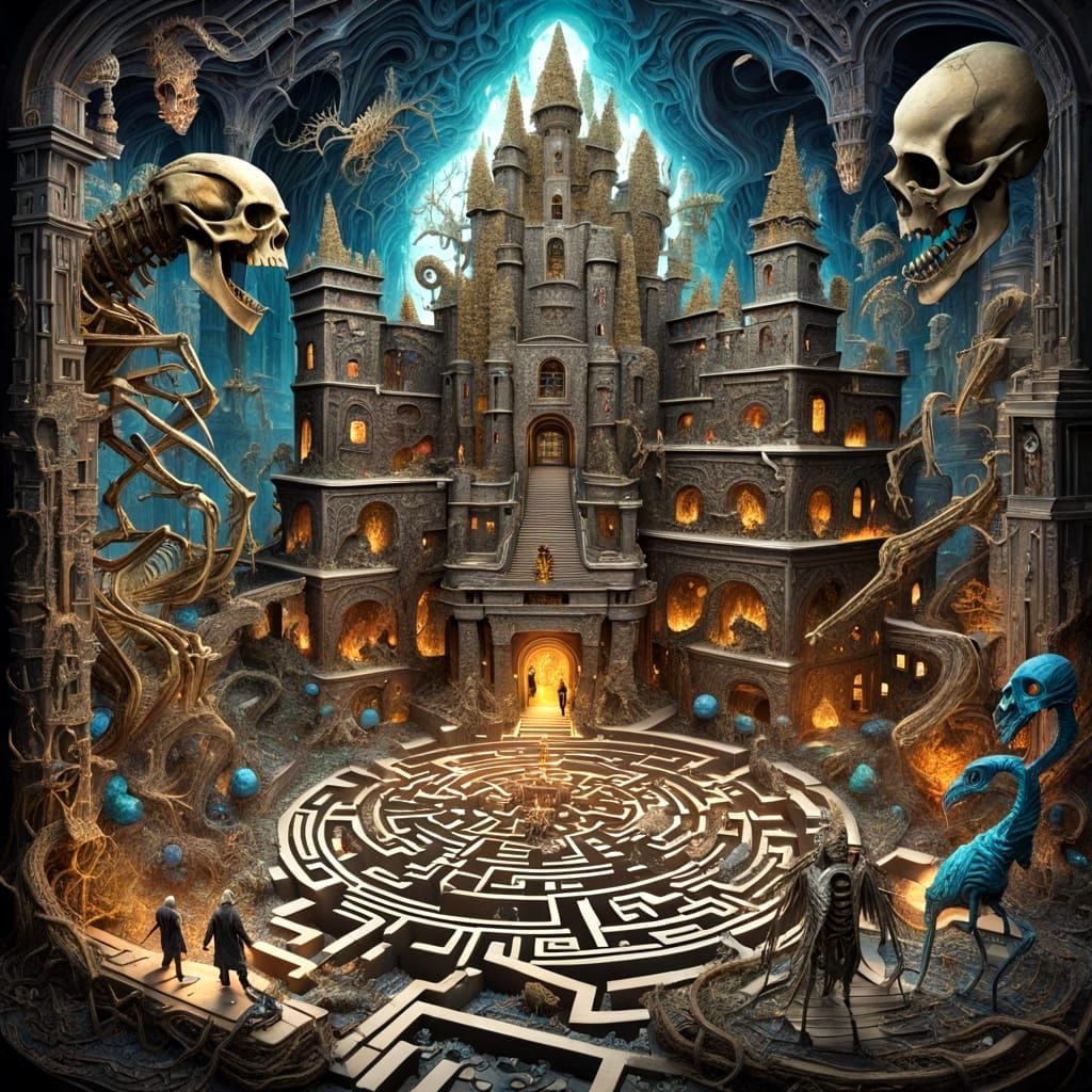 Boney Labyrinth with Skeletal Creatures in Horror Style