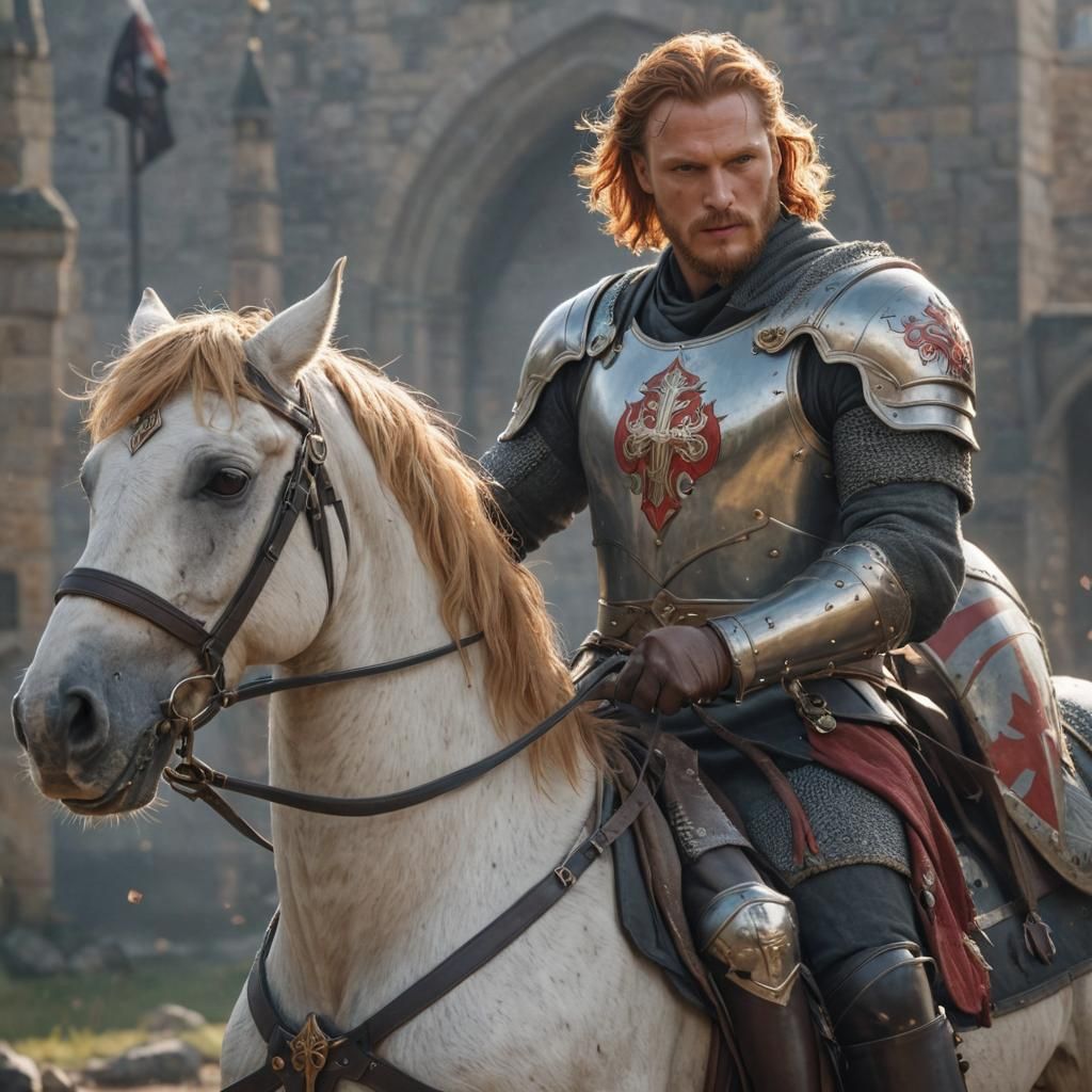 Crusader Knight on Armored Horse: 3D Anime Art