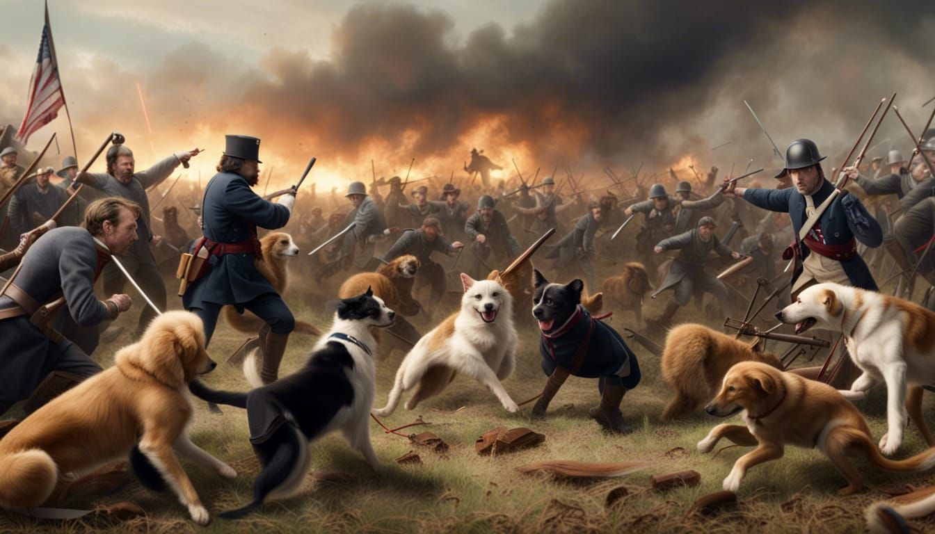 Dogs and Cats Civil War Battle Scene