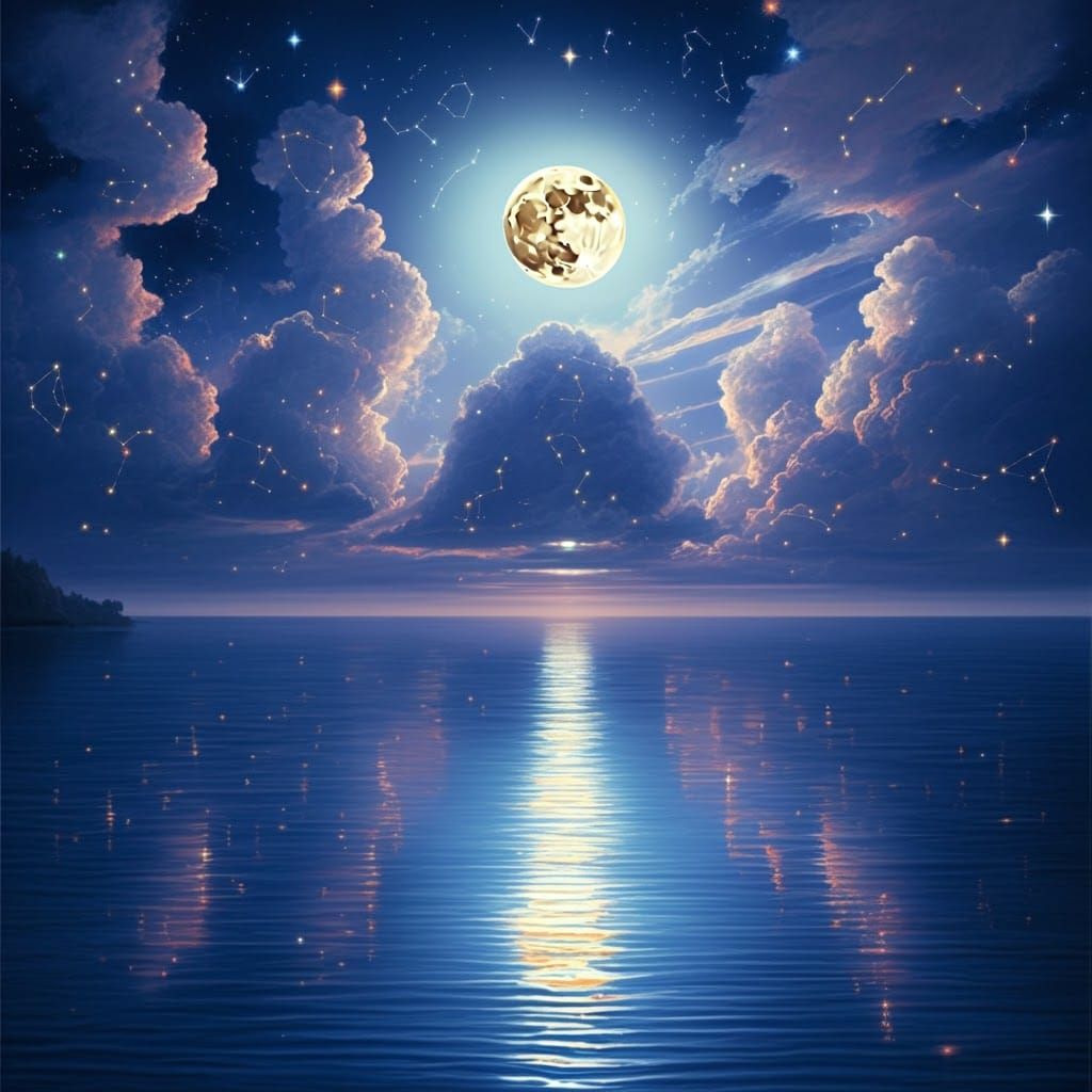 Spectacular Full Moon Mirrored in Ocean Reflection