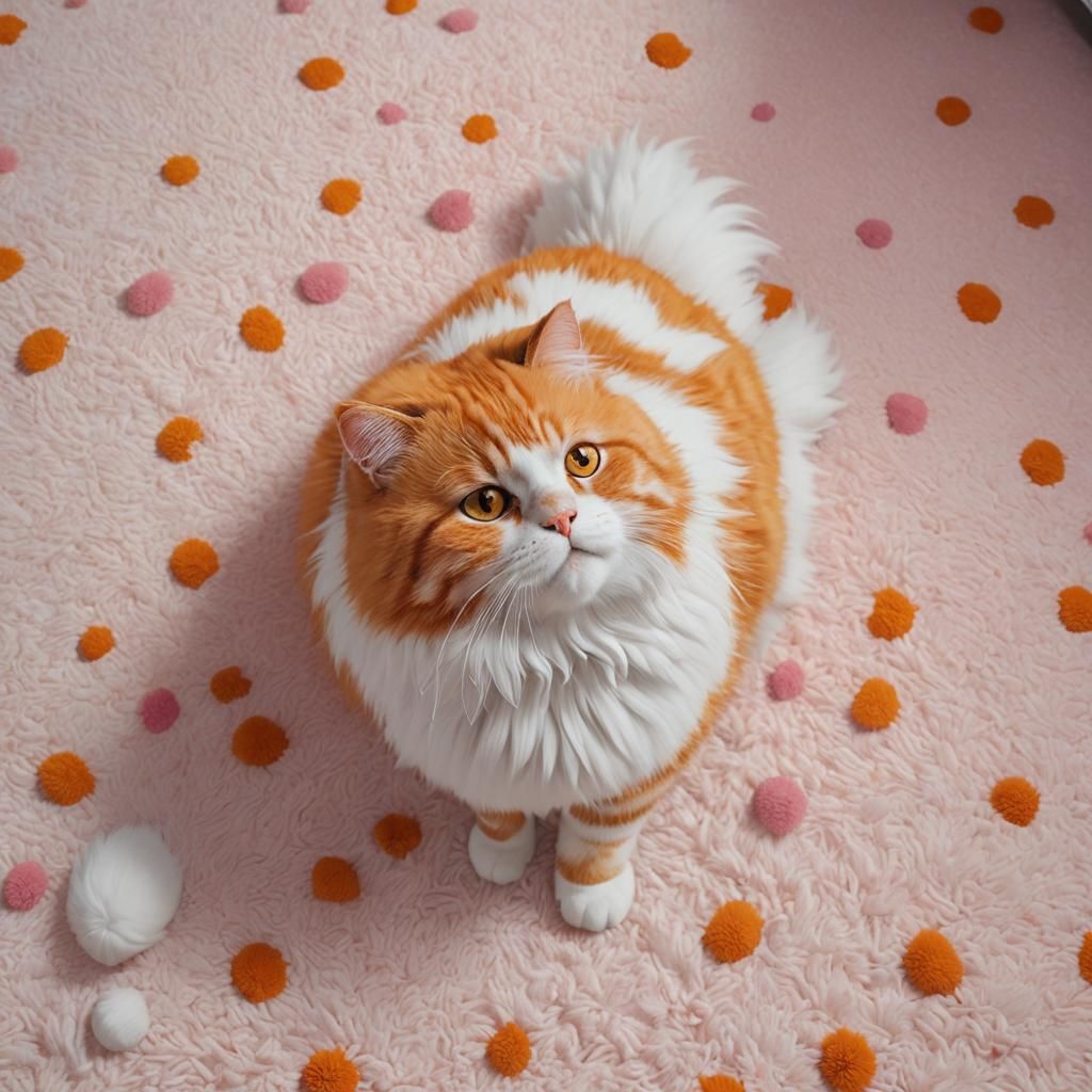Hyperreal Orange Cat Falls: 3D Anime Art