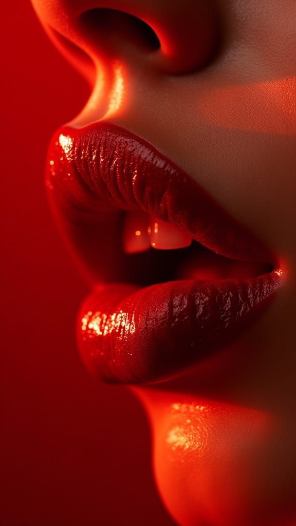 Glossy Crimson Lips in Sensual Close-up