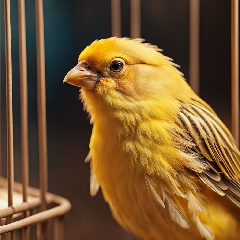 Hyper-Realistic Close-Up of a Canary in a Cage