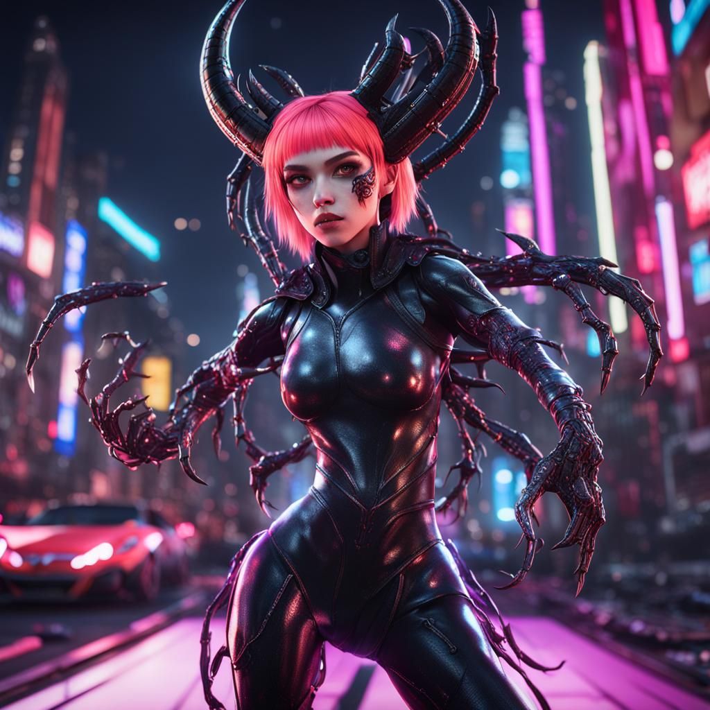 Kawaii Pop Star with Carnage Symbiote, 3D Render