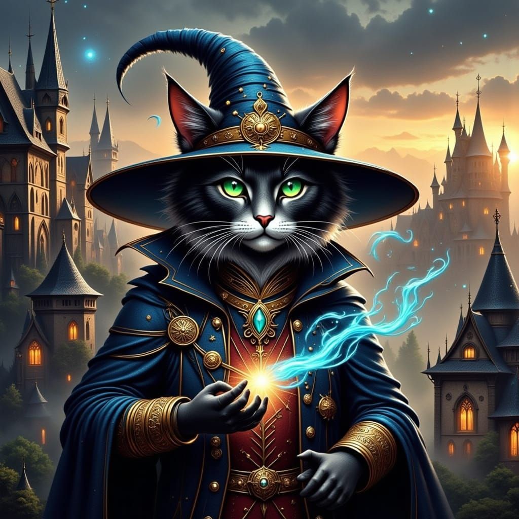 An old magical wizard cat