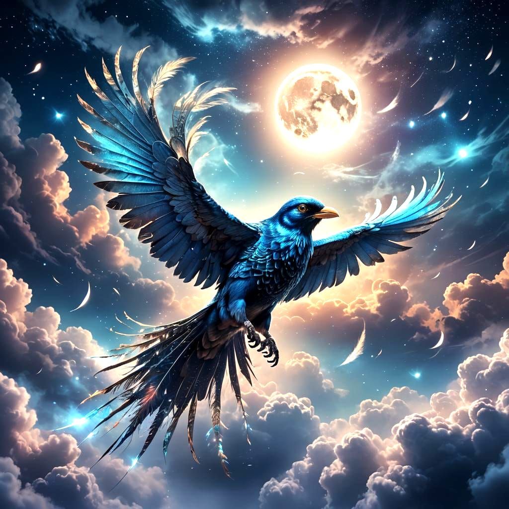 Birds Flying on Moonlit Sky with Heart Shape