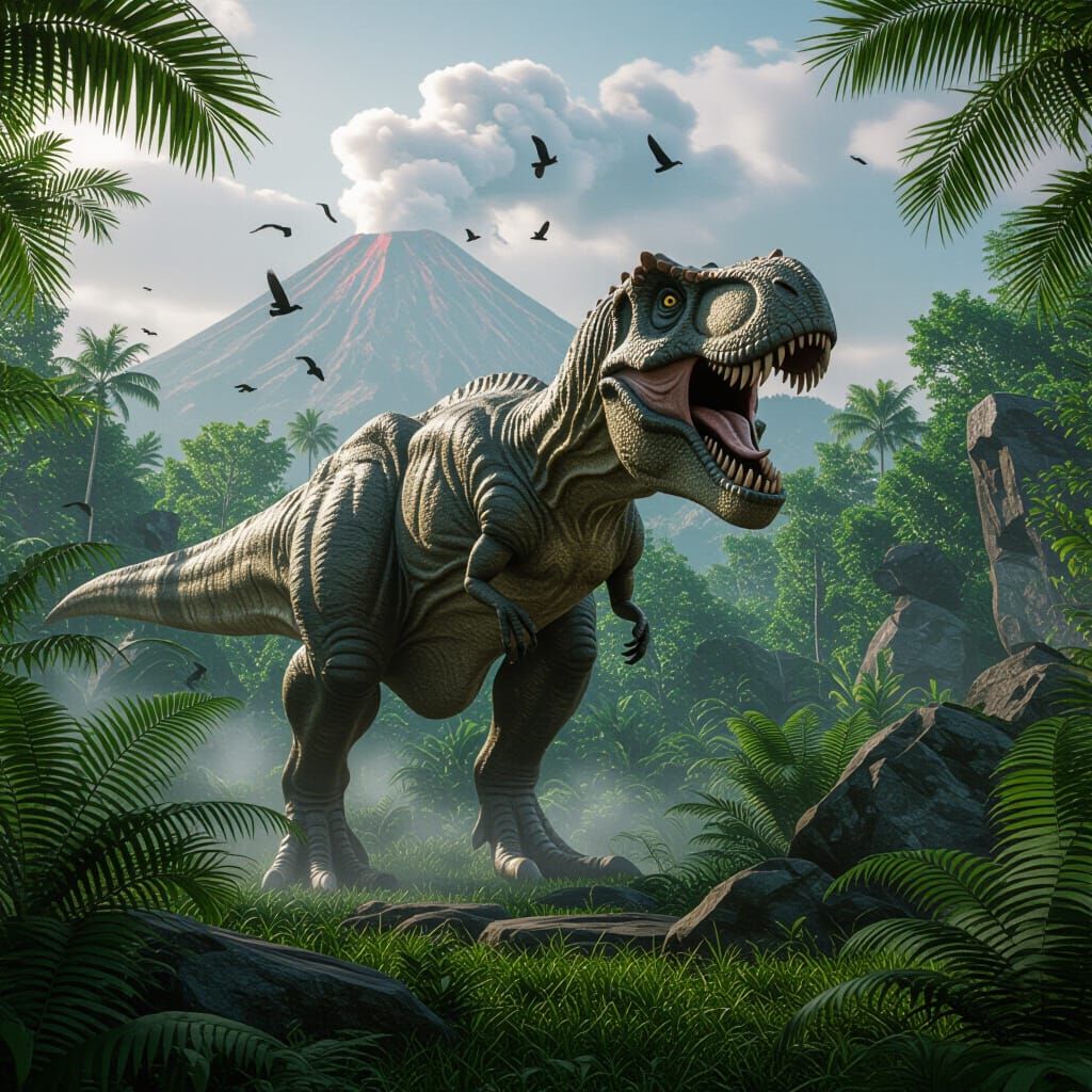 Realistic Tyrannosaurus Rex in Prehistoric Jungle