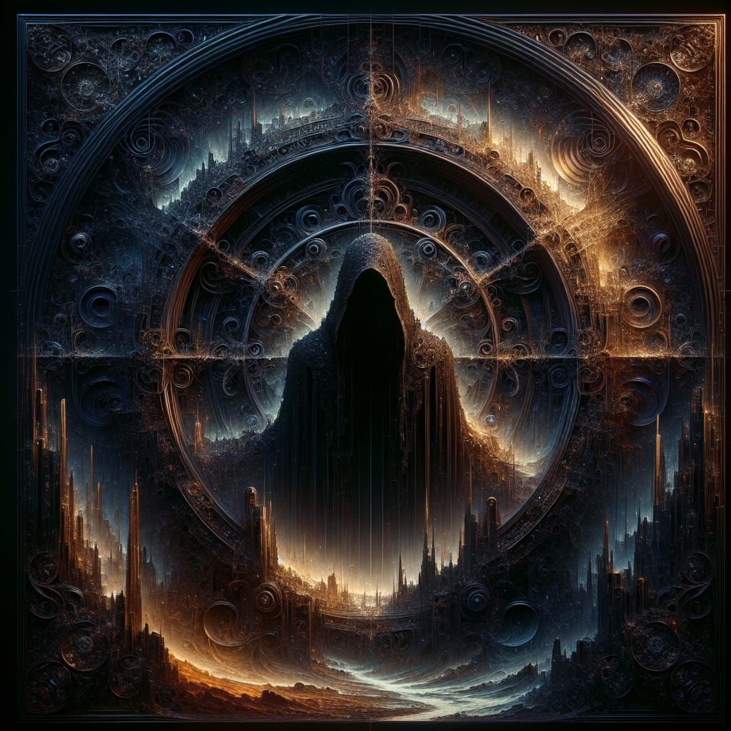 Mysterious Cloaked Figure in Dark Fantasy Landscape