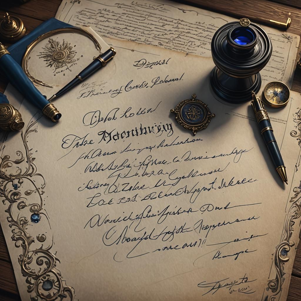 Notarized Document with Inkwell: Detailed Fantasy Art