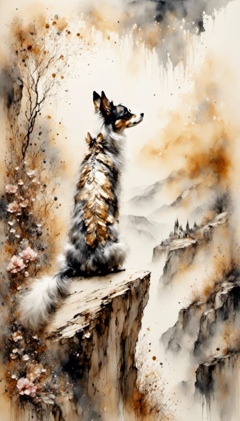 sketch of The Fool Tarot card, add a dog, watercolor illustr...