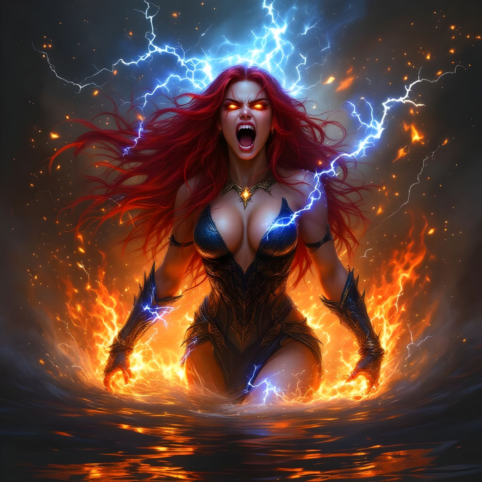 Fierce Woman Unleashes Fiery Power in Digital Art