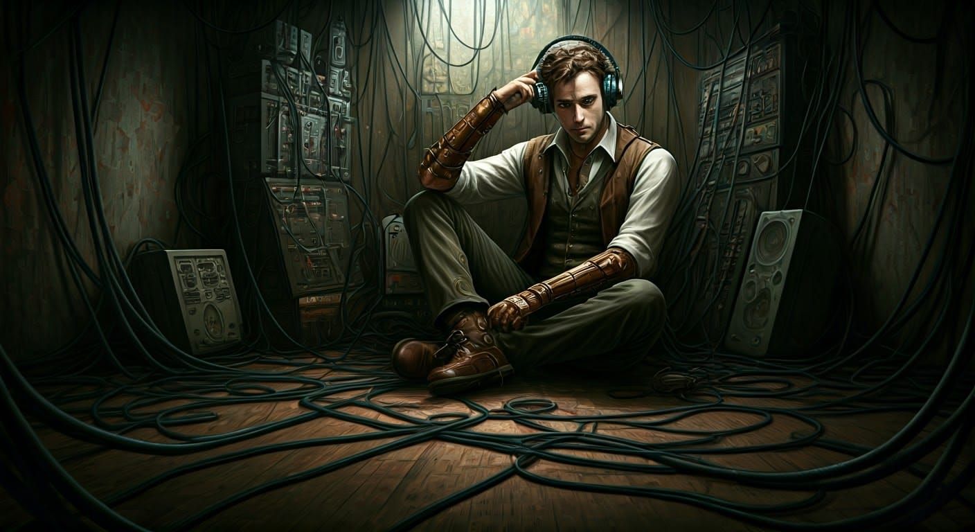 Steampunk Inventor Connected to the Digital Realm