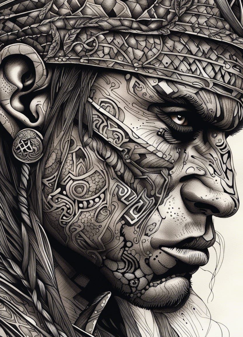 Barbarian Warrior Portrait in Pen and Ink