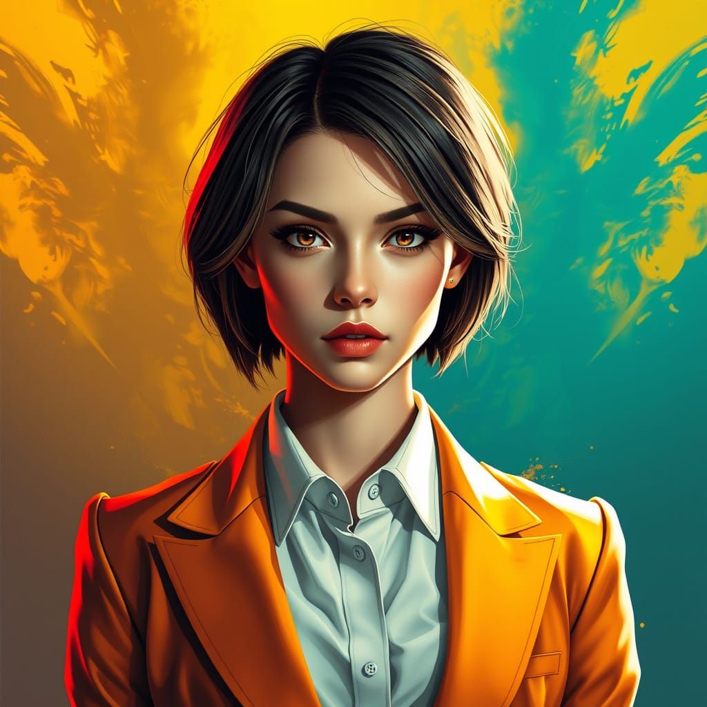 Confident Androgynous Woman in Concept Art Style