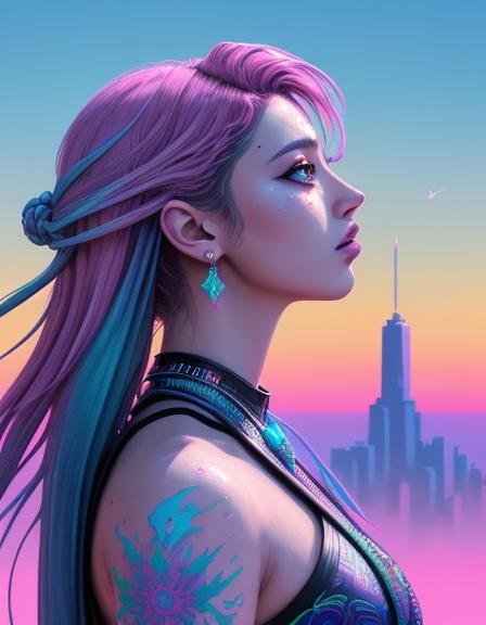 Vaporwave Goddess Profile in Warrior Outfit