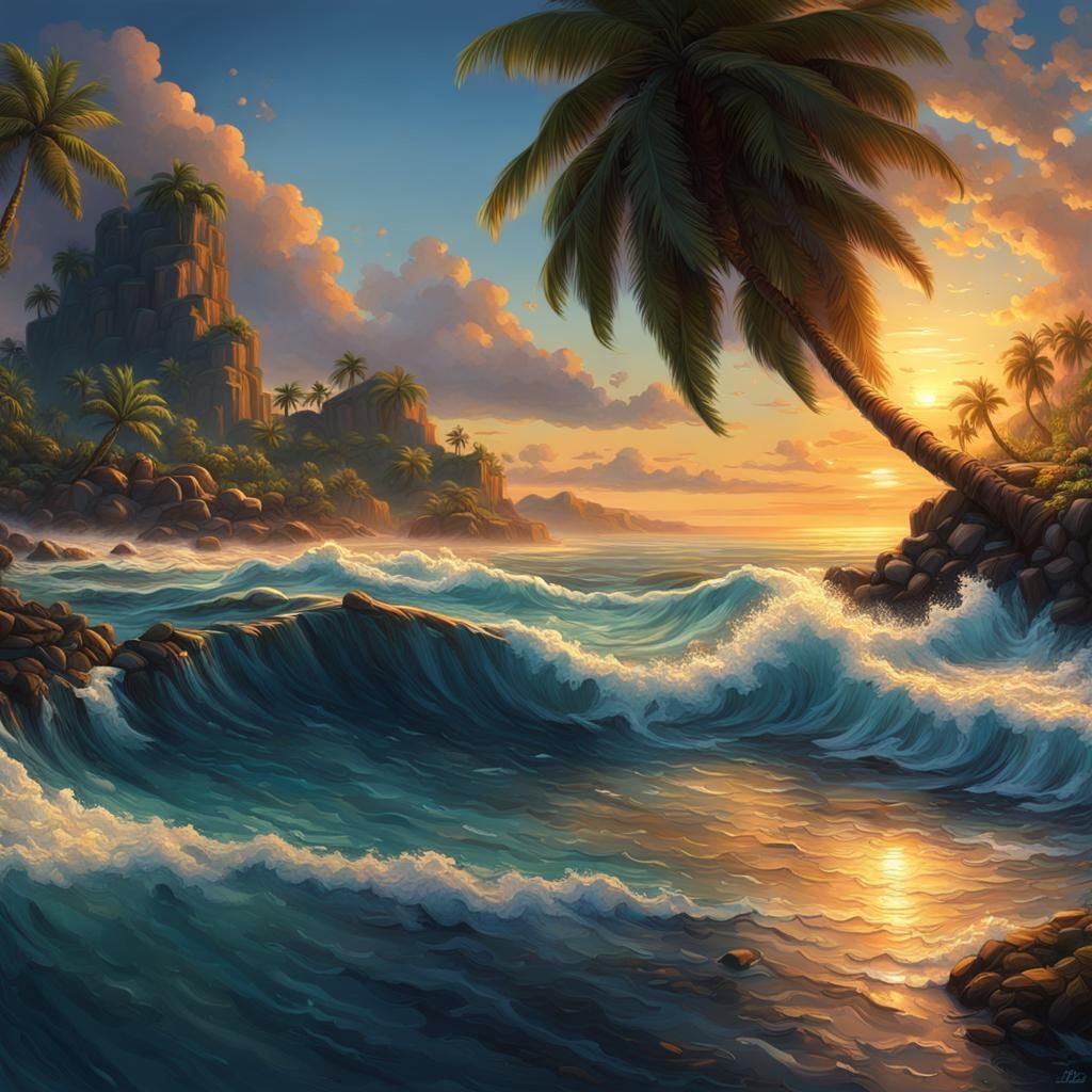Tropical Island Sunset: Secluded Beach Oasis