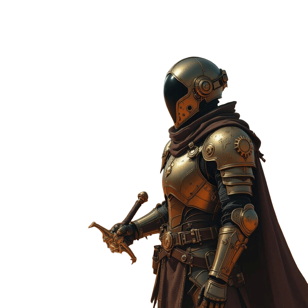 Steampunk Knight in Alien Desert Under Two Moons