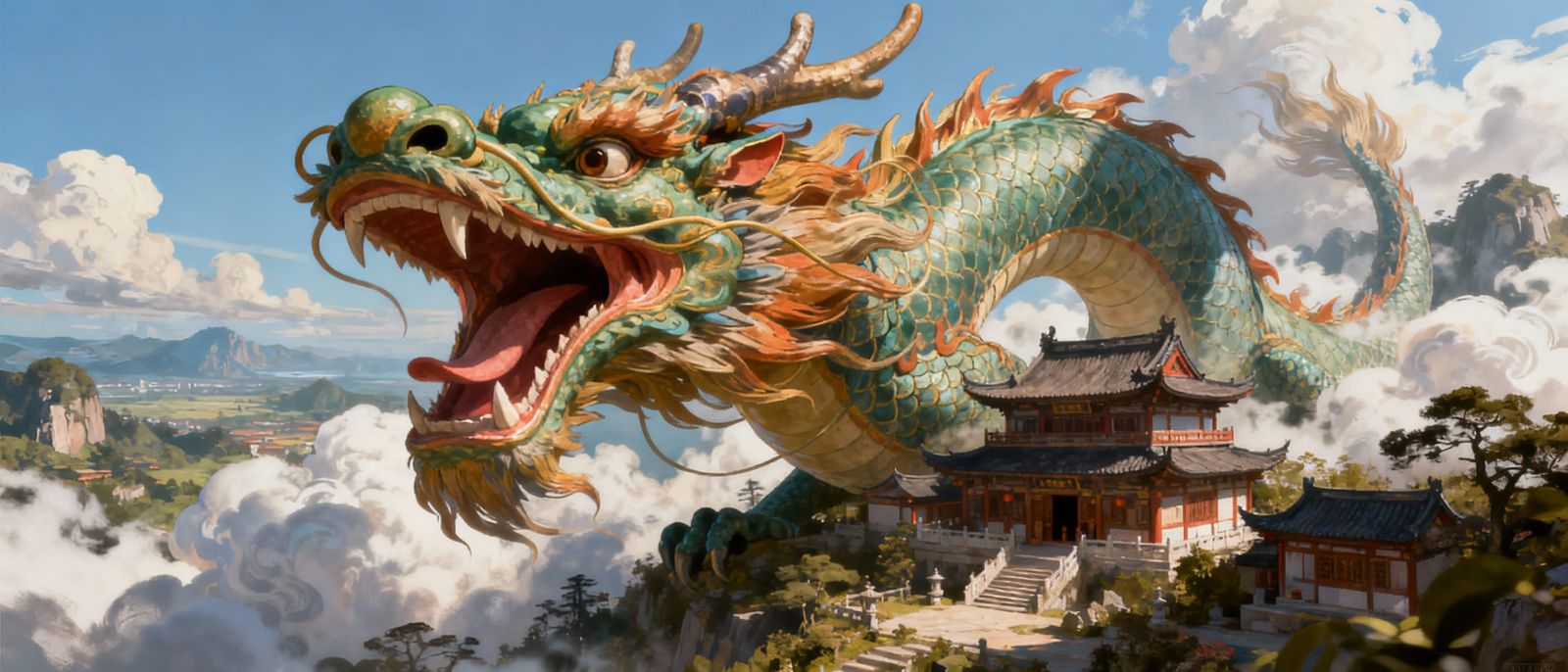 Photorealistic Chinese Loong Painting with Traditional Housi...