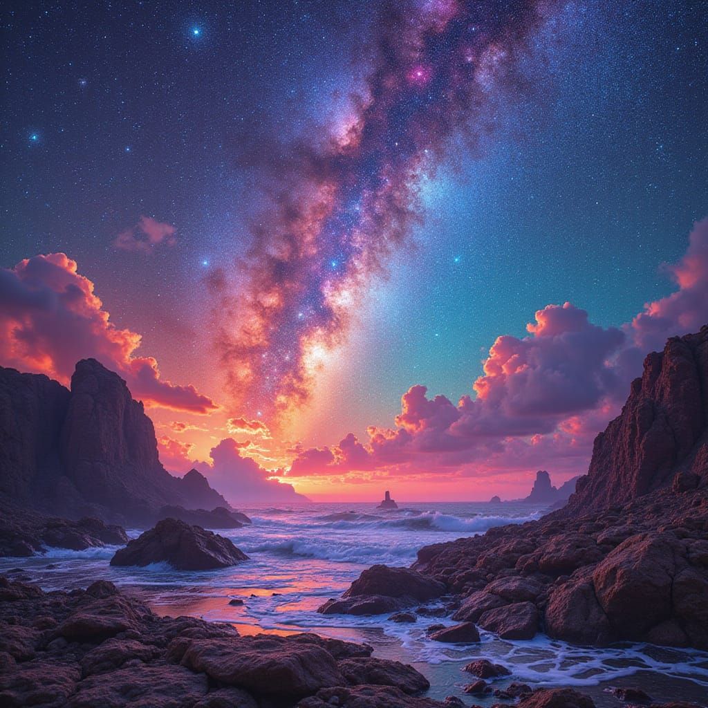 Cosmic Dreamscape in Vibrant, Futuristic Colors