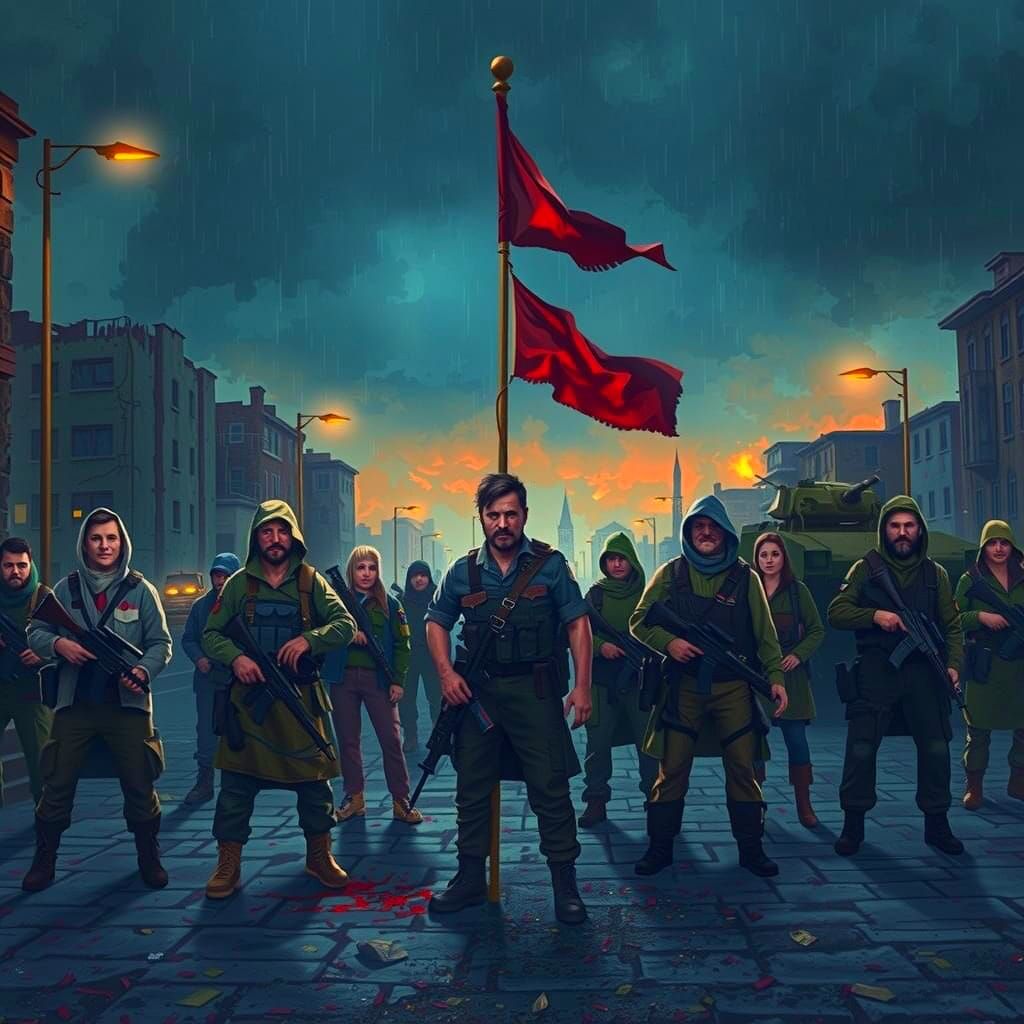 War-Torn City Standoff in Dusk Light