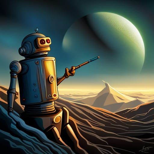 Robot Miner's Break on Saturn, Detailed Matte Painting