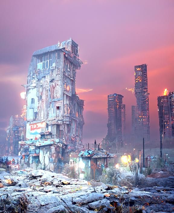 Post-Apocalyptic City Sunset: Hyperrealistic Digital Paintin...