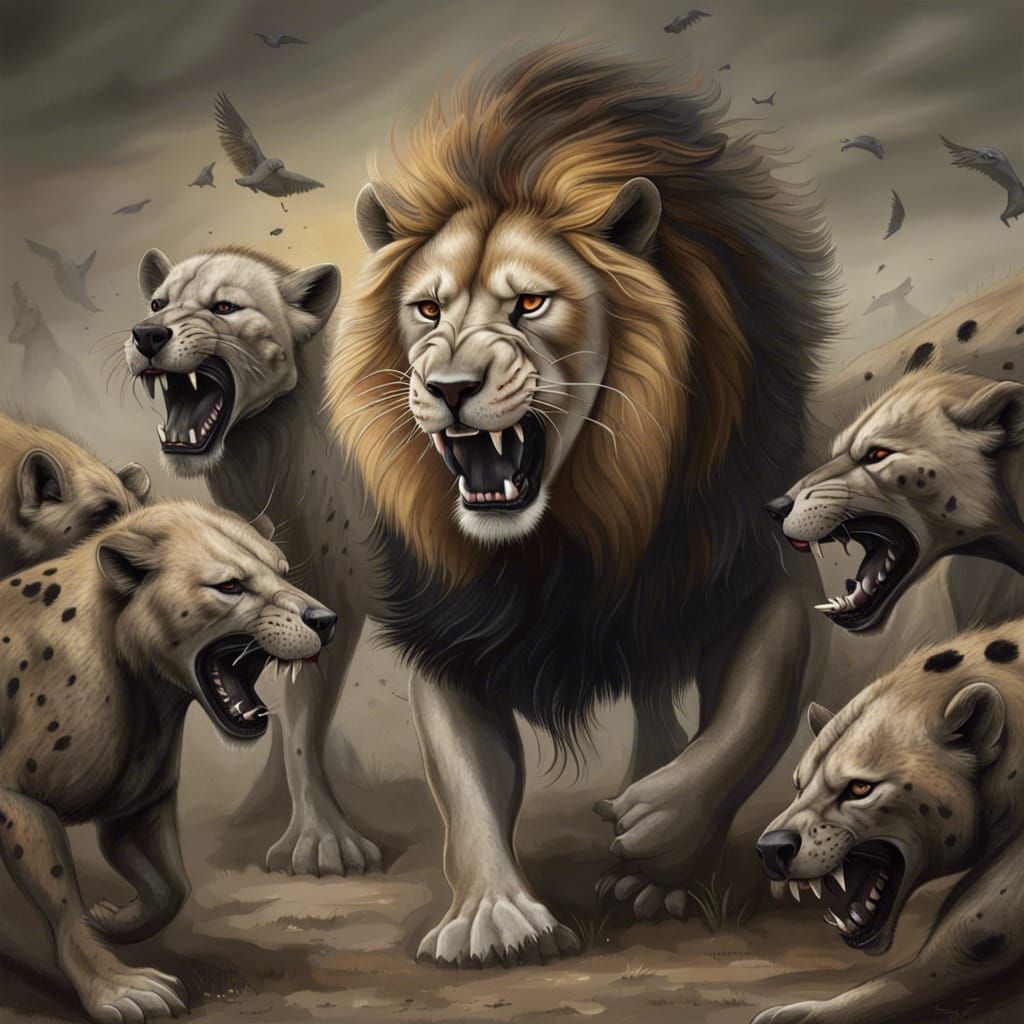 Mufasa fighting the Hyenas at the Elephant Graveyard