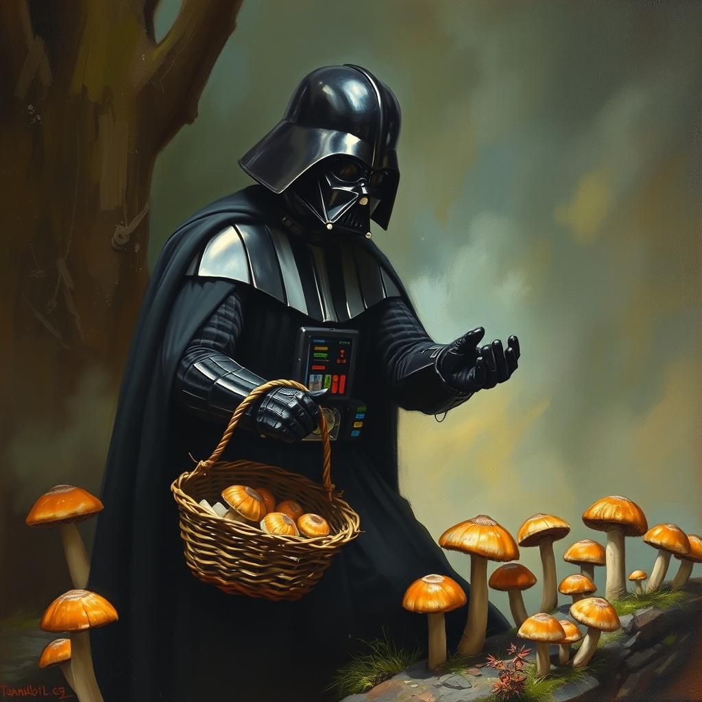 Darth Vader's Mushroom Foraging, Oil Painting